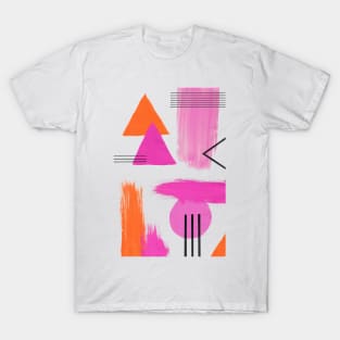 Abstract Composition in Pink and Orange T-Shirt